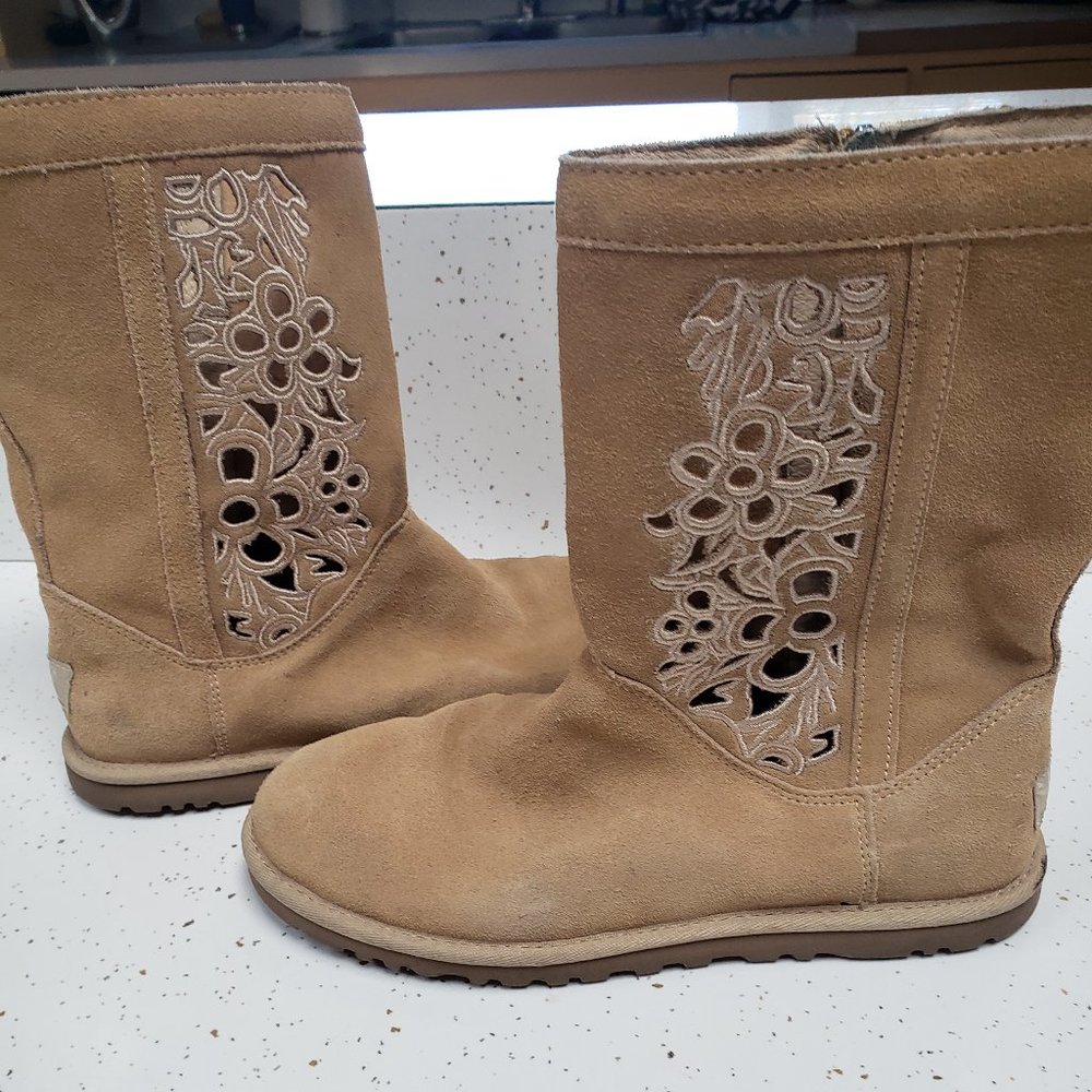 UGG Tan Laser cutout design suede Boots